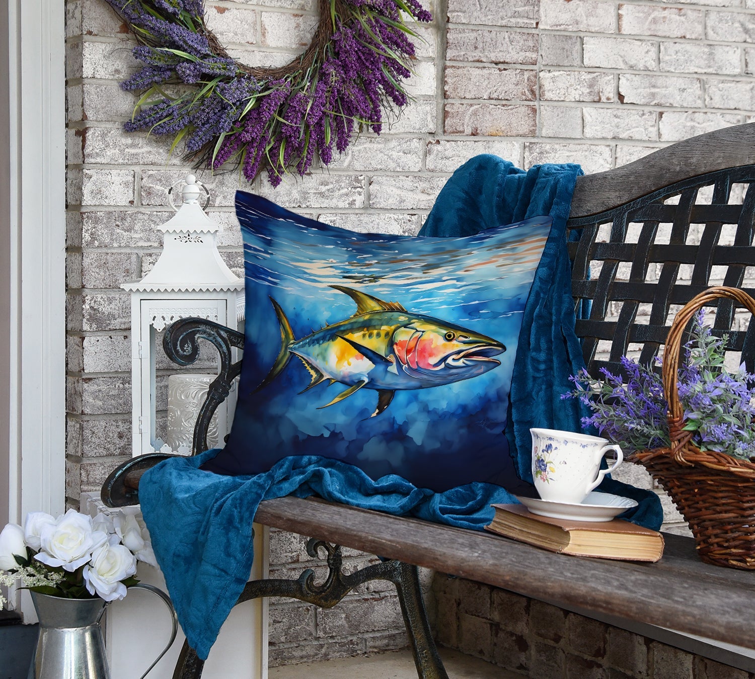 Yellowfin Tuna Decorative Throw Pillow 18x18 Indoor Outdoor Accent Cushion, Fabric Cover with Insert for Sofa, Bed, Porch & Living Room