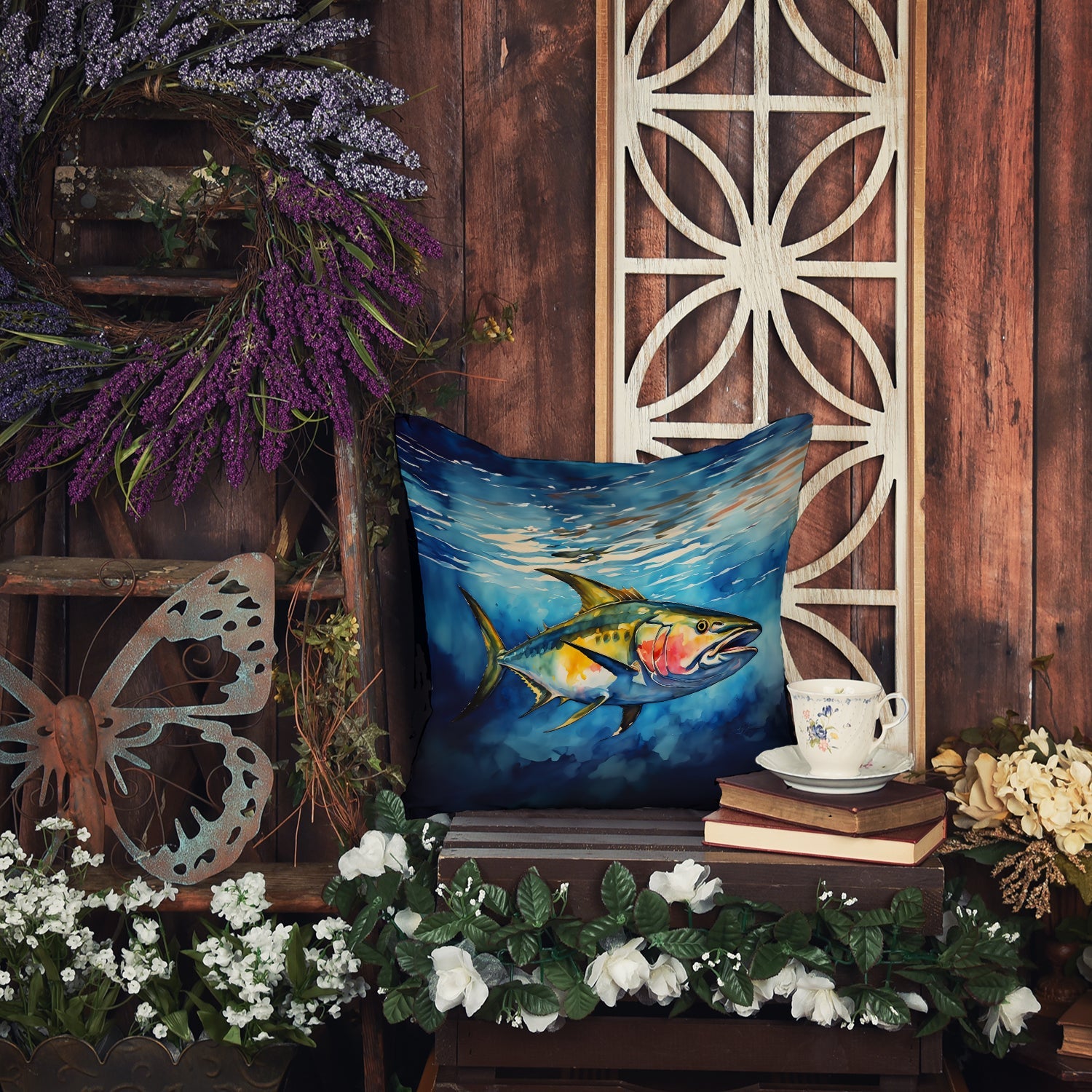 Yellowfin Tuna Decorative Throw Pillow 18x18 Indoor Outdoor Accent Cushion, Fabric Cover with Insert for Sofa, Bed, Porch & Living Room