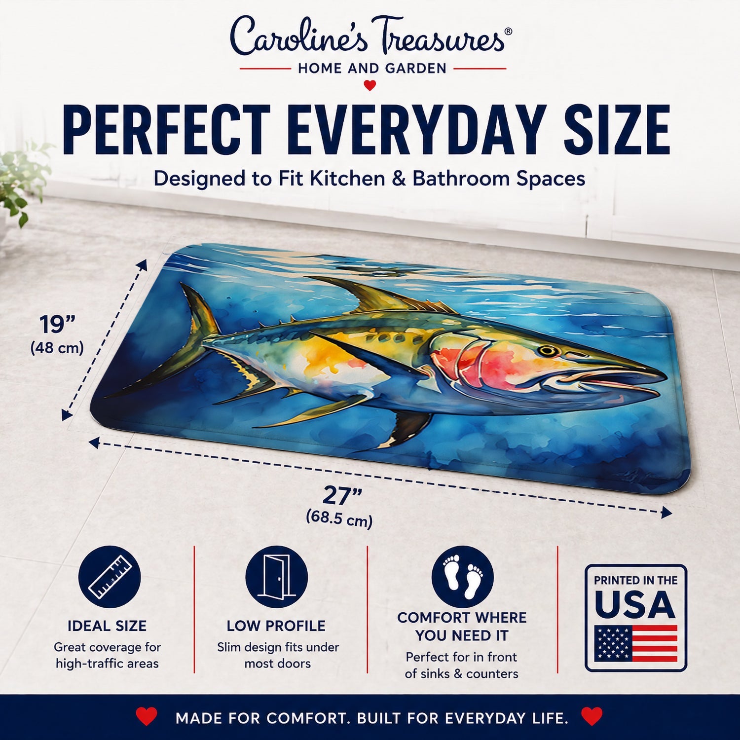 Yellowfin Tuna Memory Foam Kitchen Mat Machine Washable Anti-Fatigue Cushion Comfort Bath or Kitchen Rug