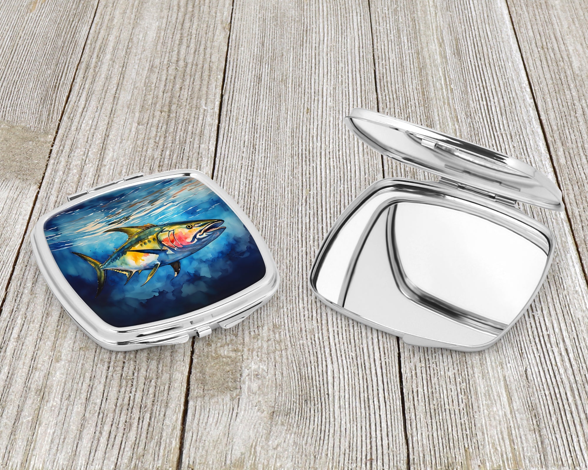Yellowfin Tuna Compact Mirror Decorative Travel Makeup Mirror for Women Girls Gifts Pocket Makeup Mirror Folding Handheld
