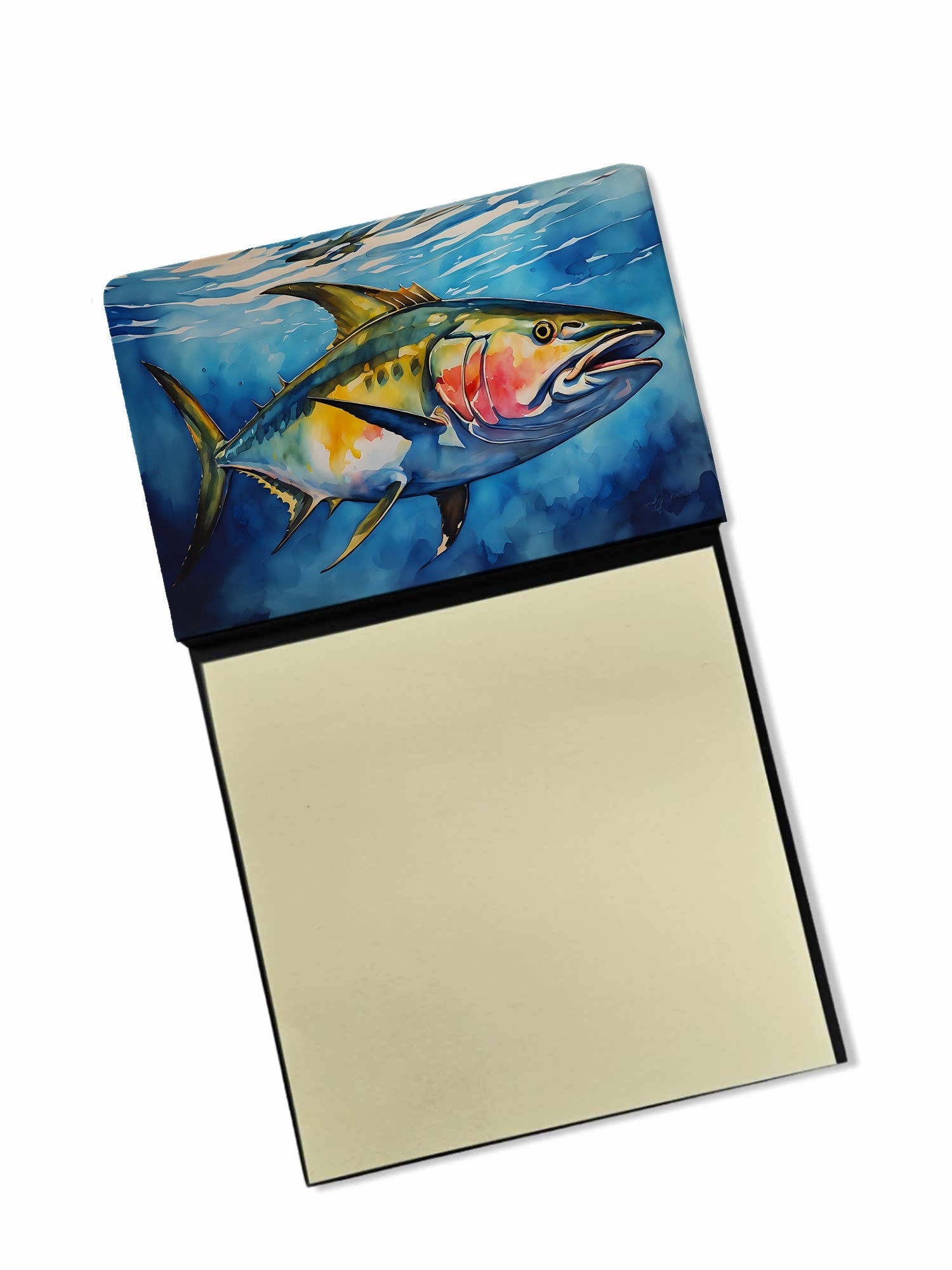Yellowfin Tuna Watercolor Sticky Note Holder Refillable Dispenser Desk Accessory 3x3 Pad Gift