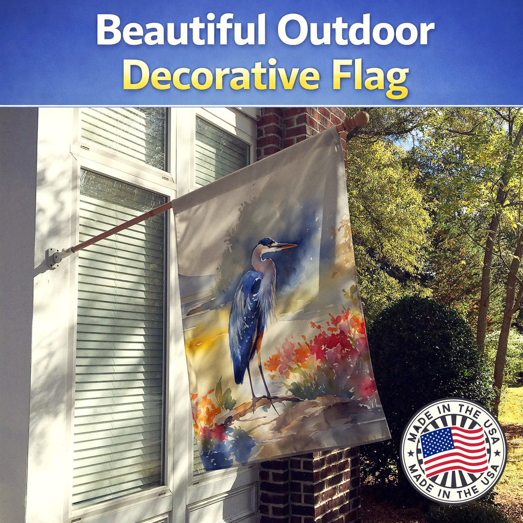Blue Heron House Flag 28x40 Porch Sleeve Pole Decorative Outside Yard Banner Artwork Wall Hanging, Polyester