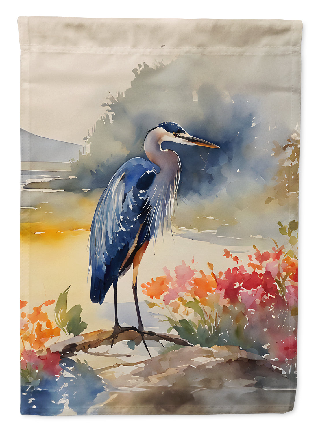 Blue Heron House Flag 28x40 Porch Sleeve Pole Decorative Outside Yard Banner Artwork Wall Hanging, Polyester