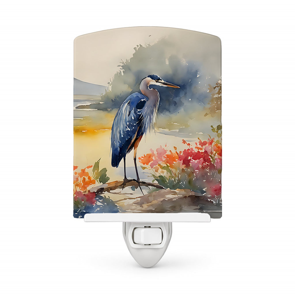 Blue Heron Ceramic Night Light Compact, UL-Certified, Ideal for Bedroom, Bathroom, Nursery, Hallway, Kitchen, 6x4x3, Multicolor
