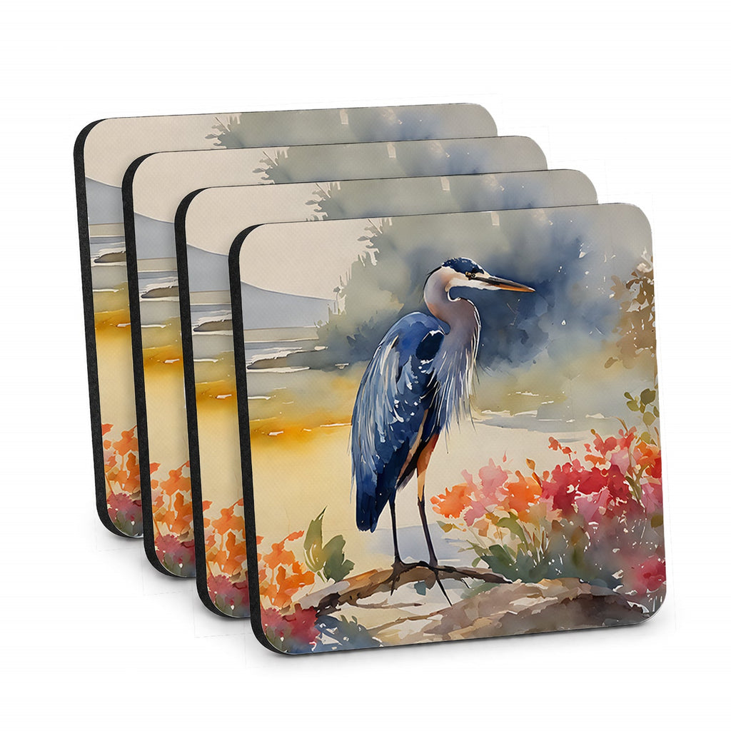 Blue Heron Foam Coasters Set of 4 Cup Coasters for Indoor Outdoor, Tabletop Protection, Anti Slip, Mouse pad Material