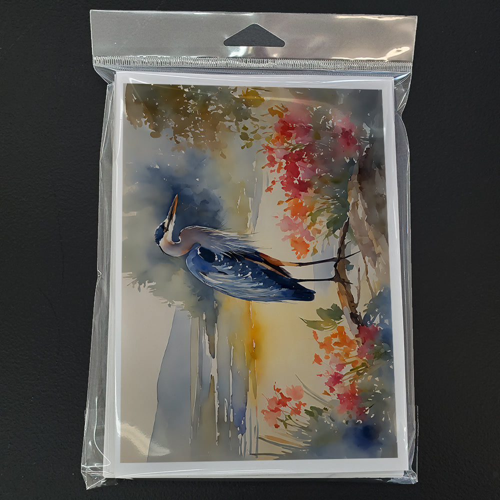 Blue Heron Greeting Cards Pack of 8 Blank Cards with Envelopes Whimsical A7 Size 5x7
