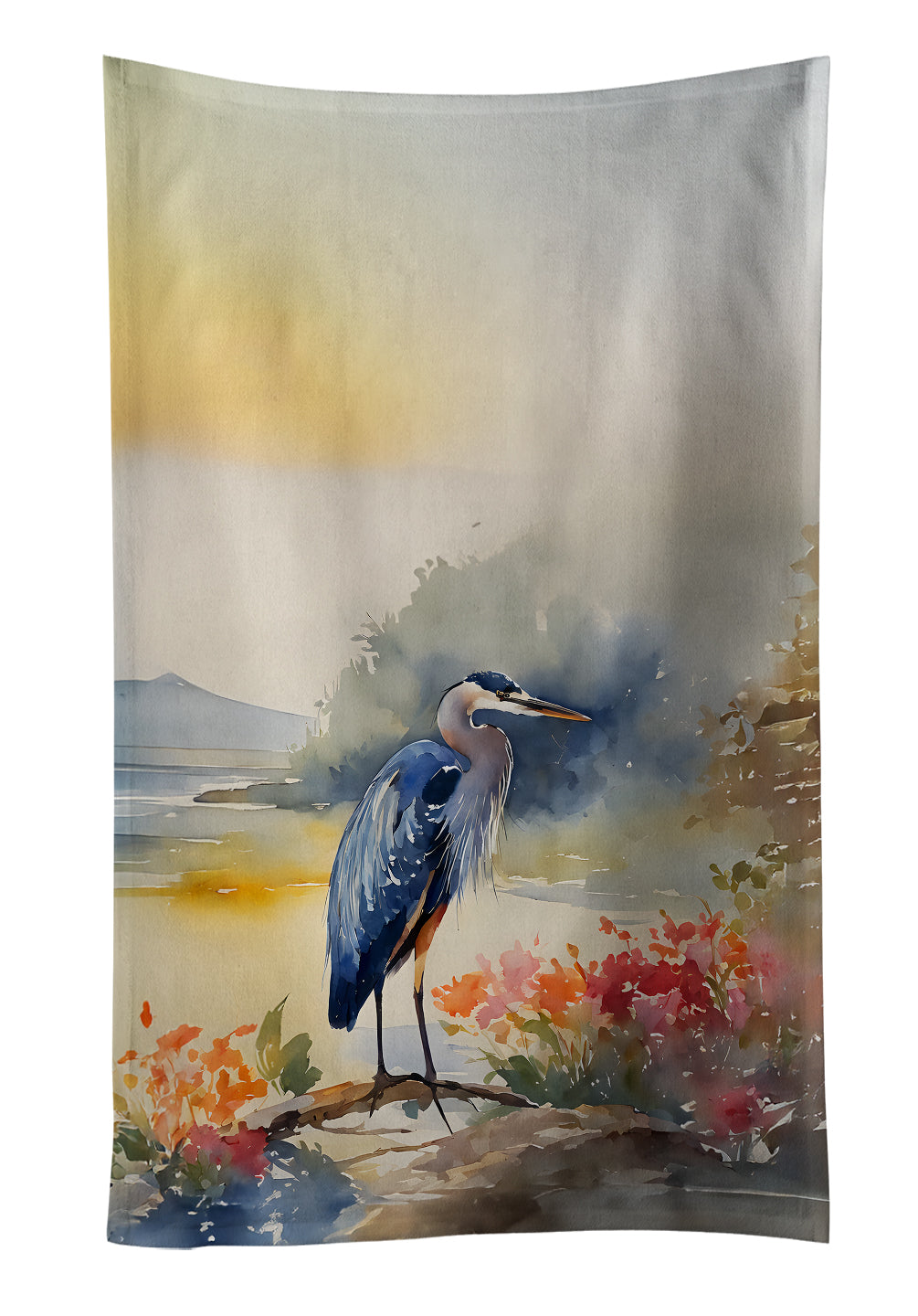 Blue Heron Kitchen Towel Velour Plush Front and Cotton Loop Back Machine Washable