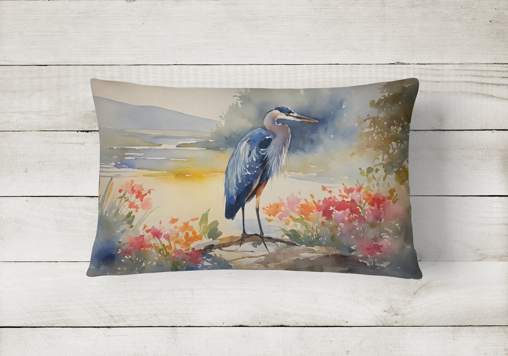 Blue Heron Decorative Throw Pillow 12x16 Indoor Outdoor Accent Cushion, Fabric Cover with Insert for Sofa, Bed, Porch & Living Room