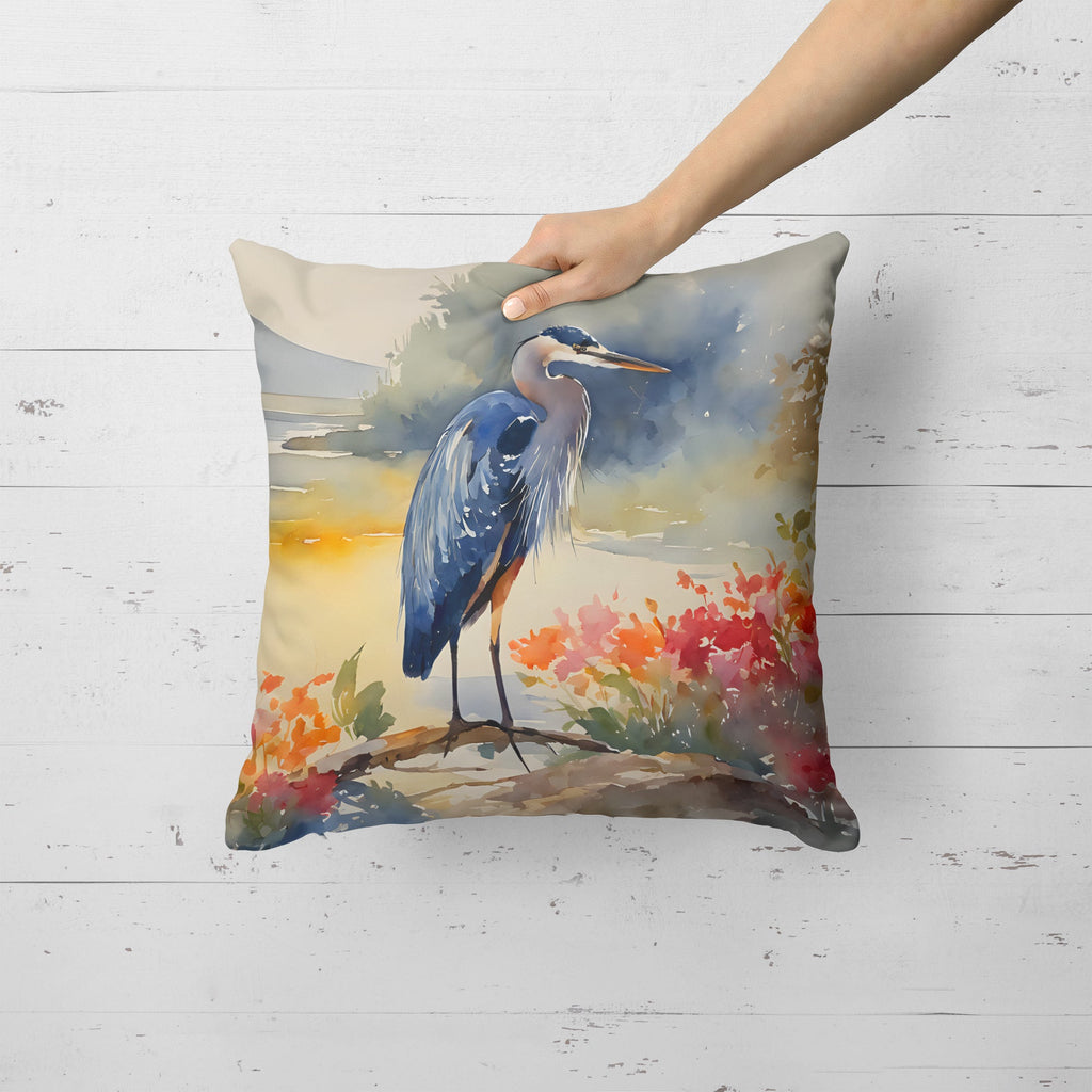 Blue Heron Decorative Throw Pillow 18x18 Indoor Outdoor Accent Cushion, Fabric Cover with Insert for Sofa, Bed, Porch & Living Room