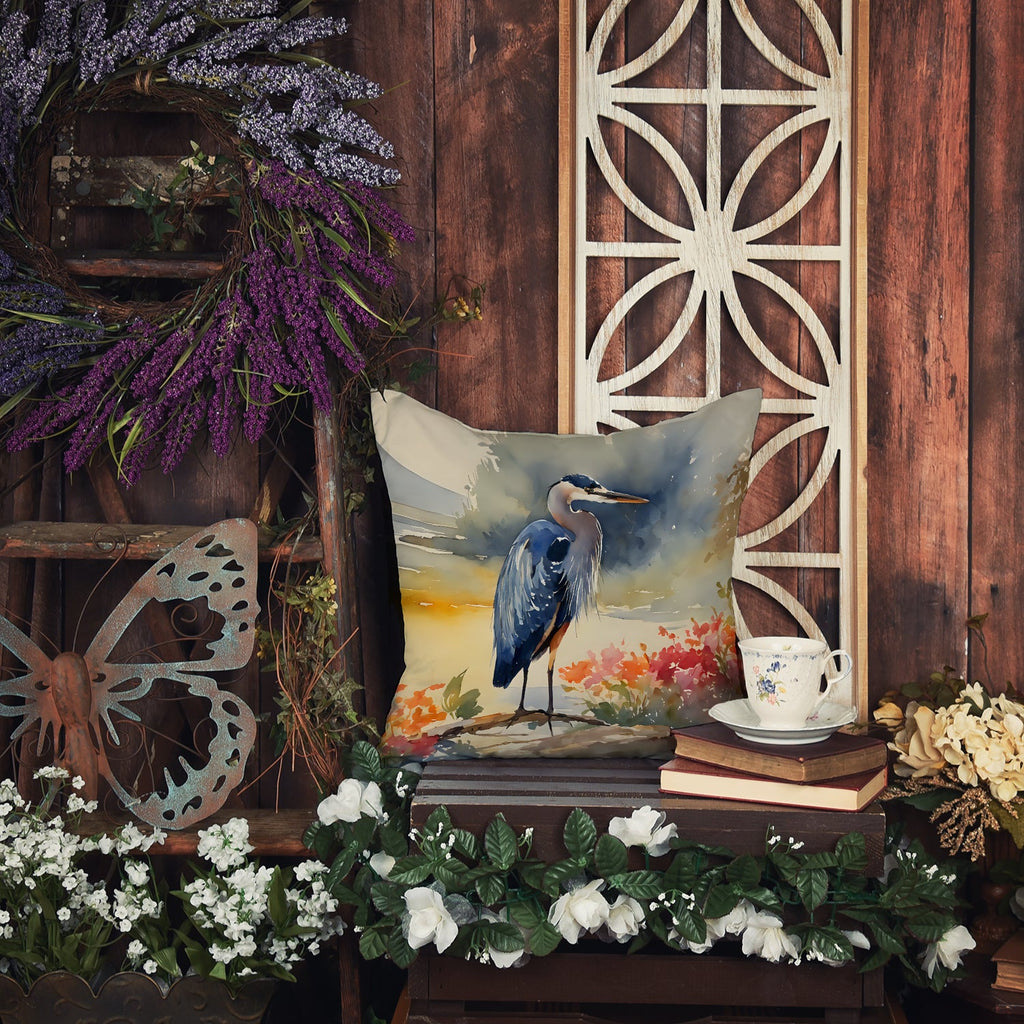 Blue Heron Decorative Throw Pillow 18x18 Indoor Outdoor Accent Cushion, Fabric Cover with Insert for Sofa, Bed, Porch & Living Room