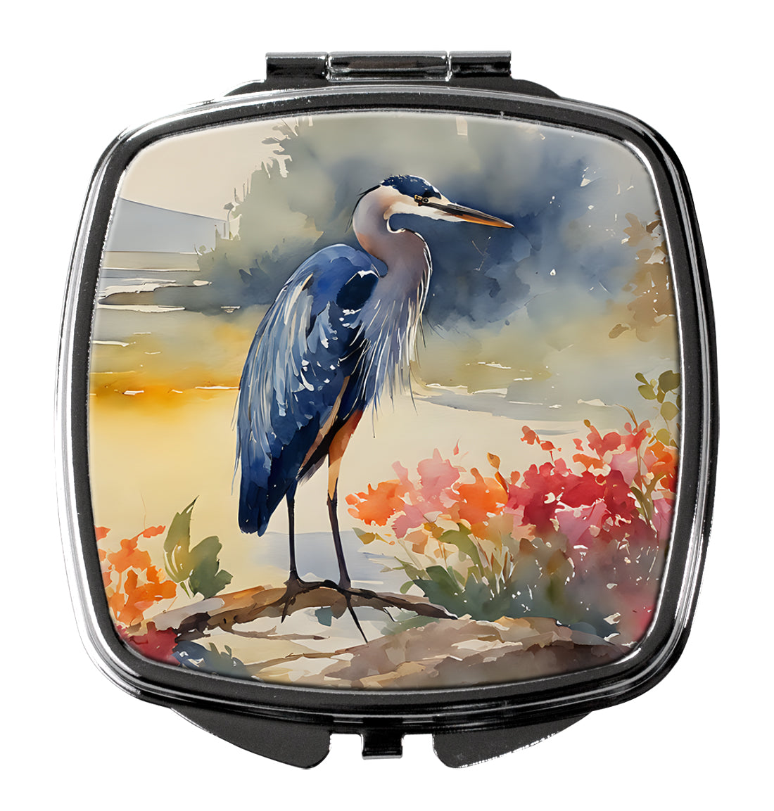 Blue Heron Compact Mirror Decorative Travel Makeup Mirror for Women Girls Gifts Pocket Makeup Mirror Folding Handheld