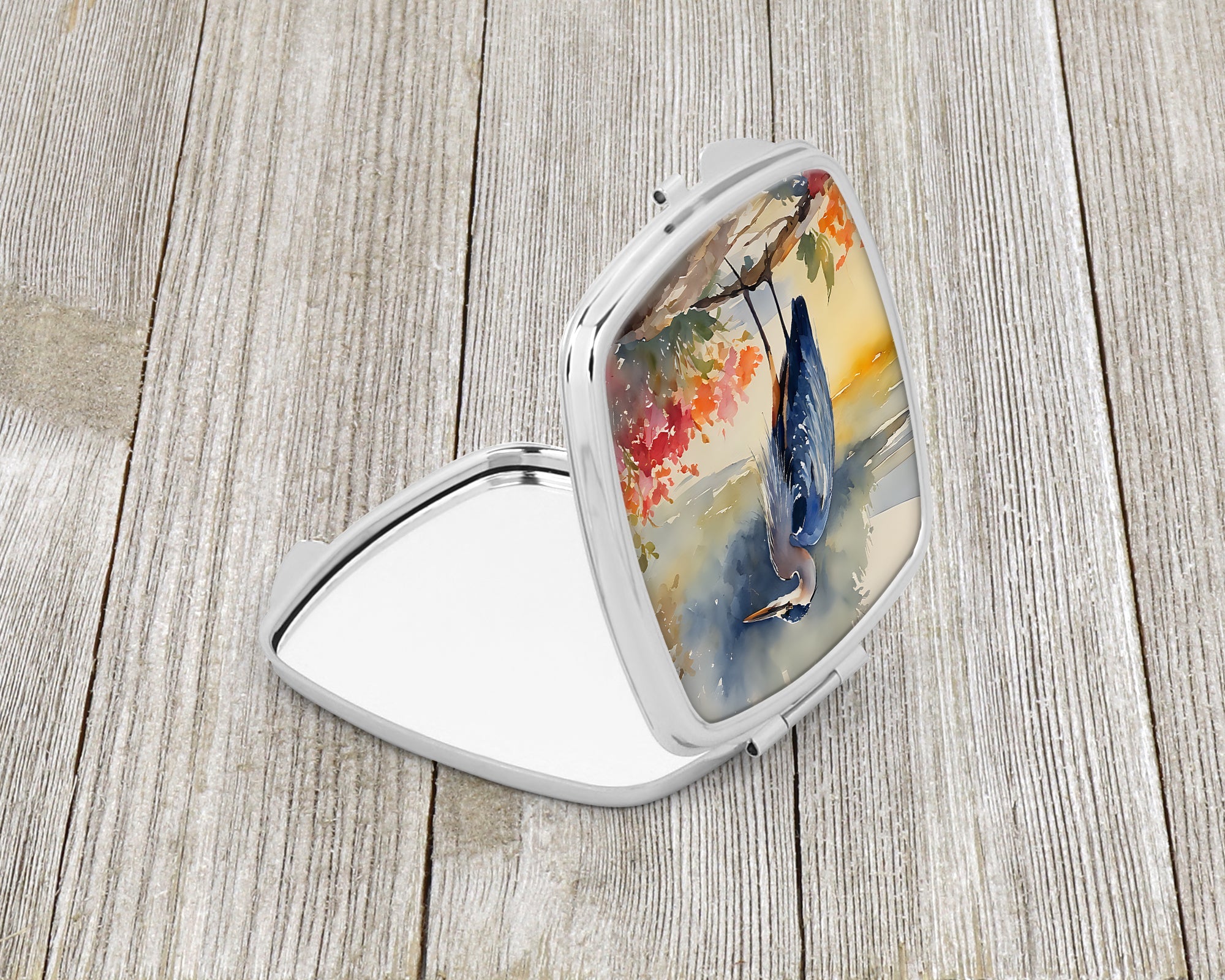 Blue Heron Compact Mirror Decorative Travel Makeup Mirror for Women Girls Gifts Pocket Makeup Mirror Folding Handheld