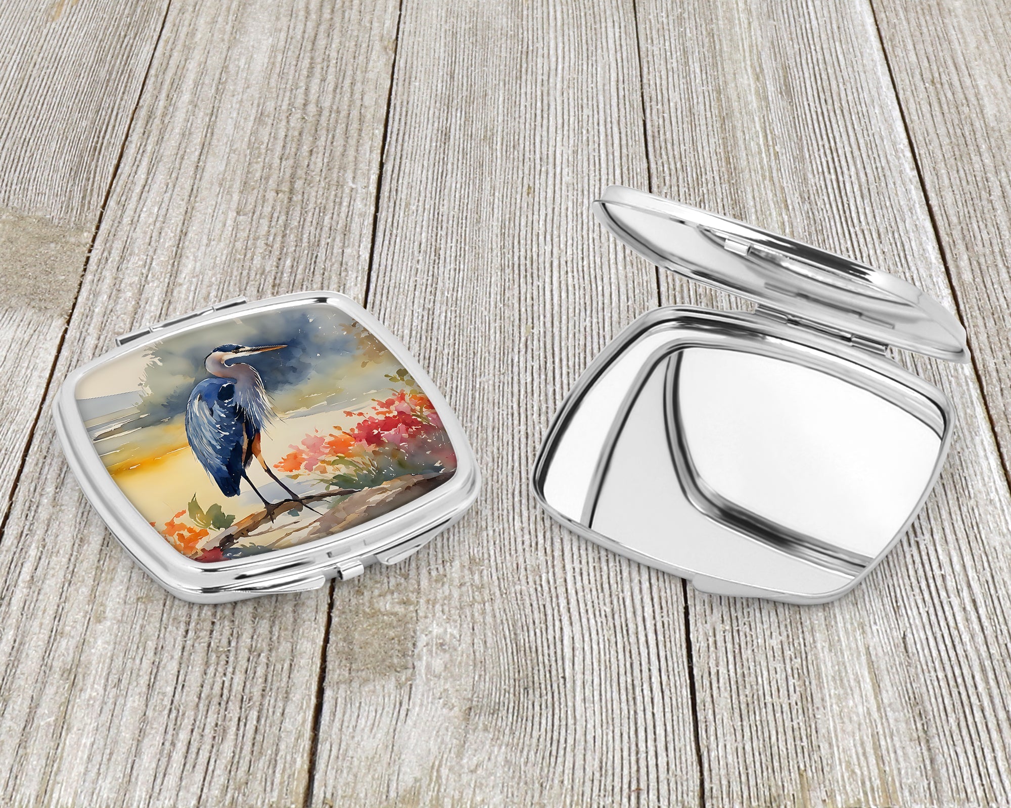 Blue Heron Compact Mirror Decorative Travel Makeup Mirror for Women Girls Gifts Pocket Makeup Mirror Folding Handheld