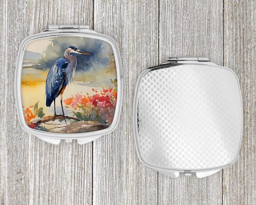Blue Heron Compact Mirror Decorative Travel Makeup Mirror for Women Girls Gifts Pocket Makeup Mirror Folding Handheld