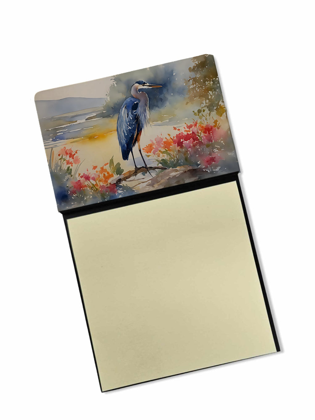 Blue Heron Watercolor Sticky Note Holder Refillable Dispenser Desk Accessory 3x3 Pad Gift