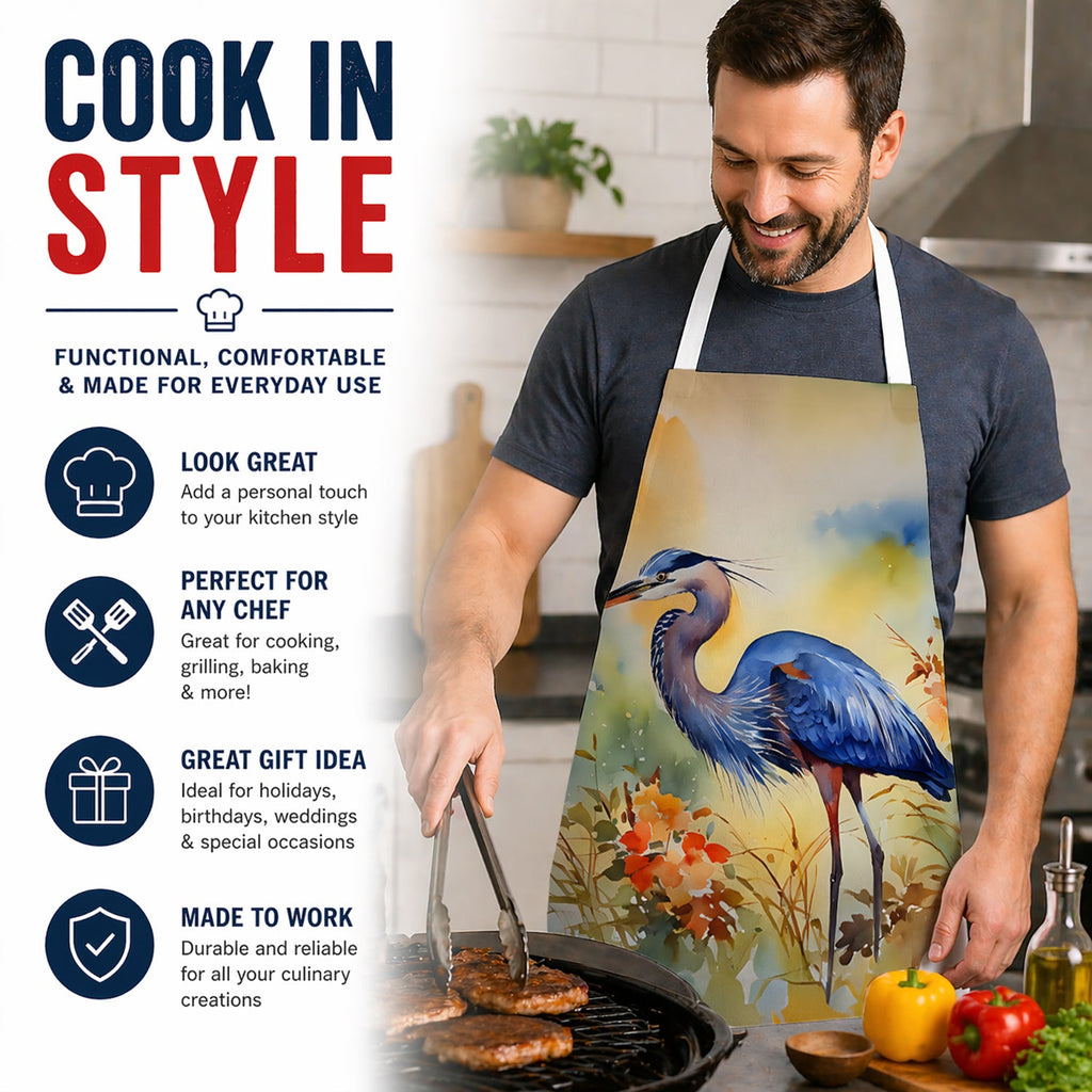 Blue Heron Apron Cooking Kitchen Server Baking Crafts Gardening for Adult Women Men, Unisex, Large, Multicolor