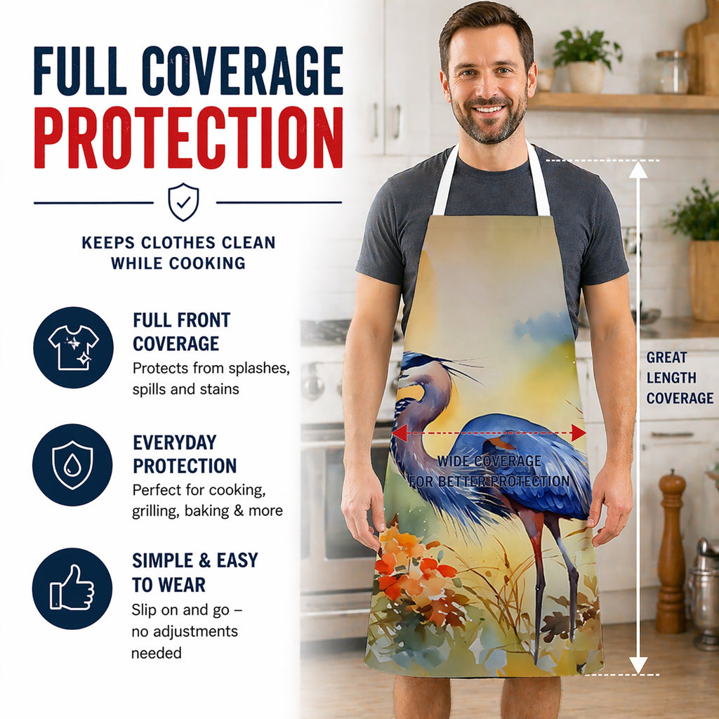 Blue Heron Apron Cooking Kitchen Server Baking Crafts Gardening for Adult Women Men, Unisex, Large, Multicolor