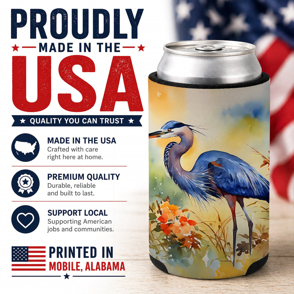 Blue Heron Can or Bottle Hugger Cooler Sleeve for Standard 12 oz Cans, Insulated Foam Beer & Soda Can Hugger Reusable