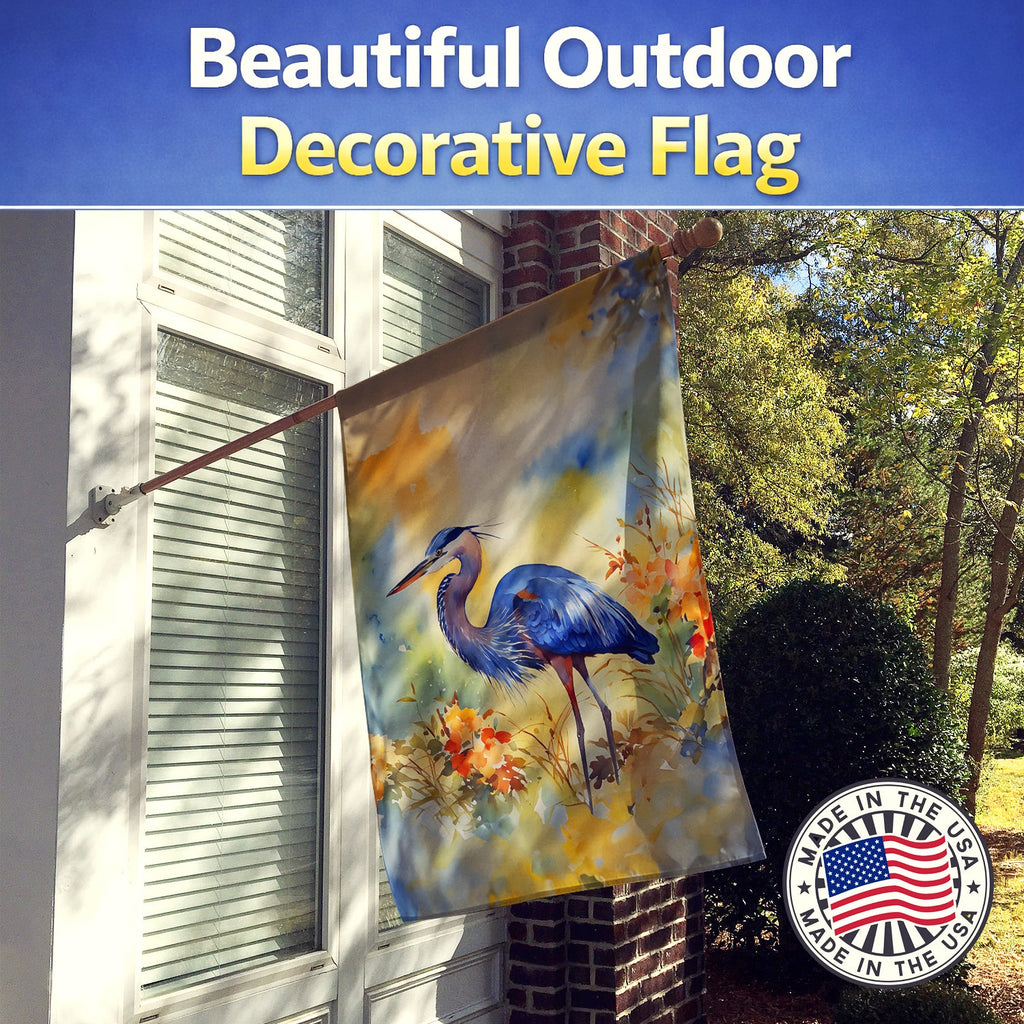 Blue Heron House Flag 28x40 Porch Sleeve Pole Decorative Outside Yard Banner Artwork Wall Hanging, Polyester