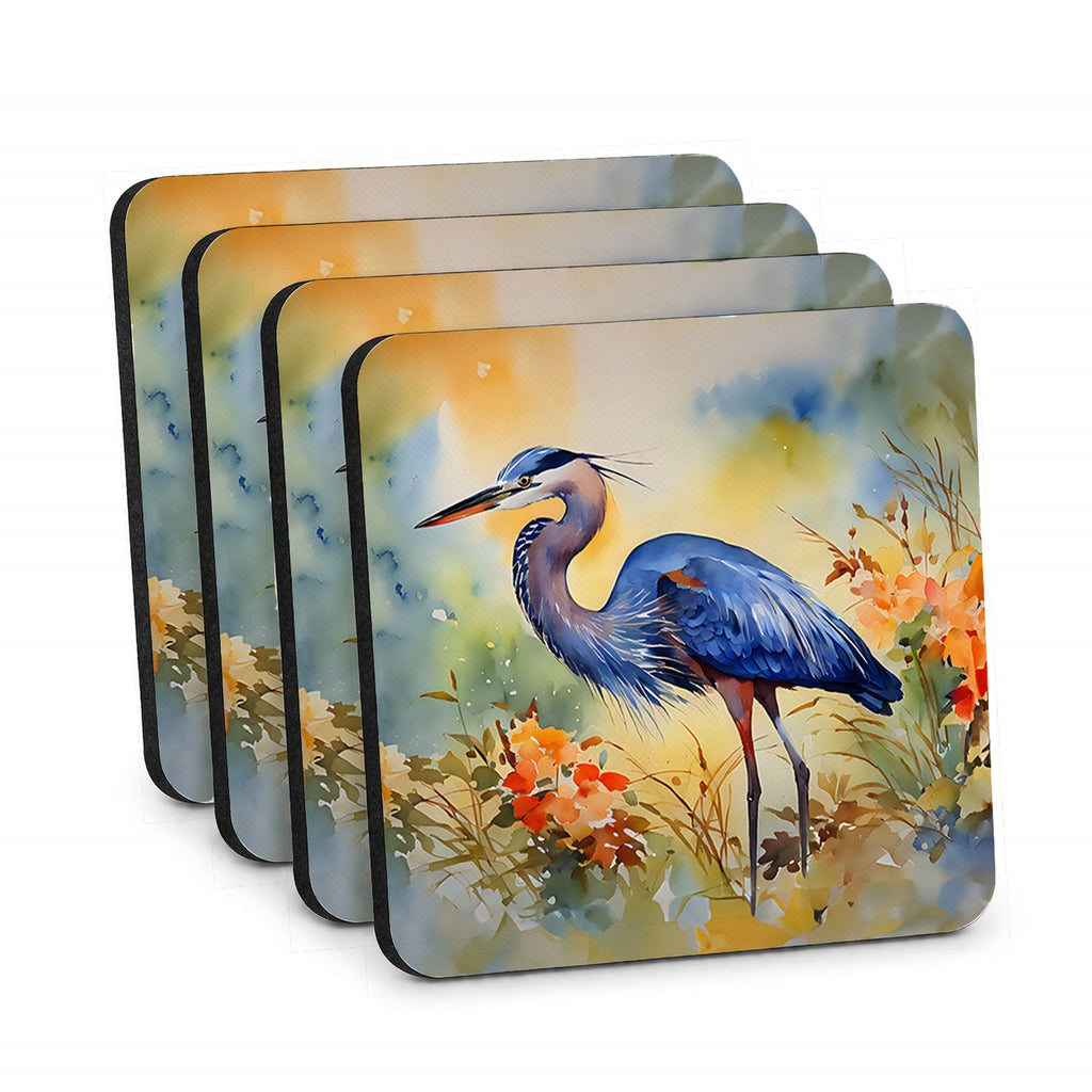 Blue Heron Foam Coasters Set of 4 Cup Coasters for Indoor Outdoor, Tabletop Protection, Anti Slip, Mouse pad Material