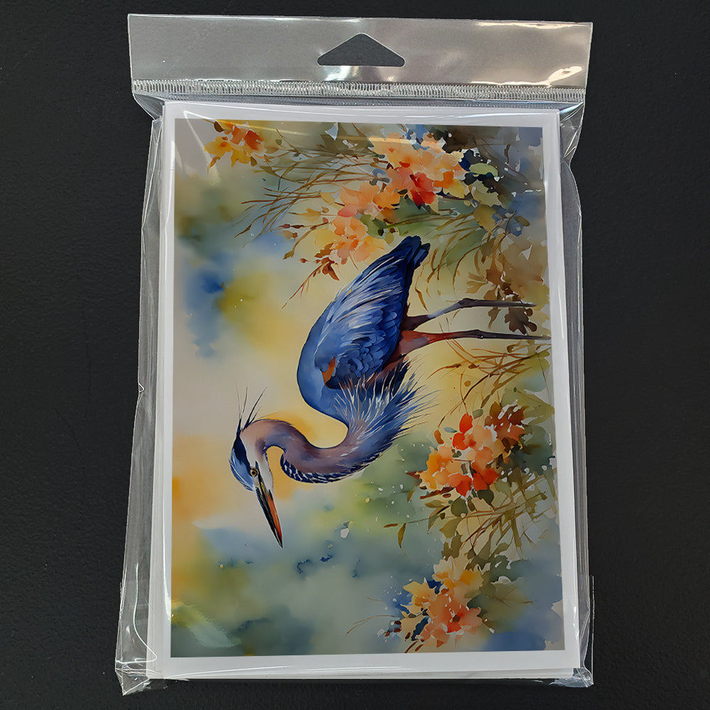 Blue Heron Greeting Cards Pack of 8 Blank Cards with Envelopes Whimsical A7 Size 5x7