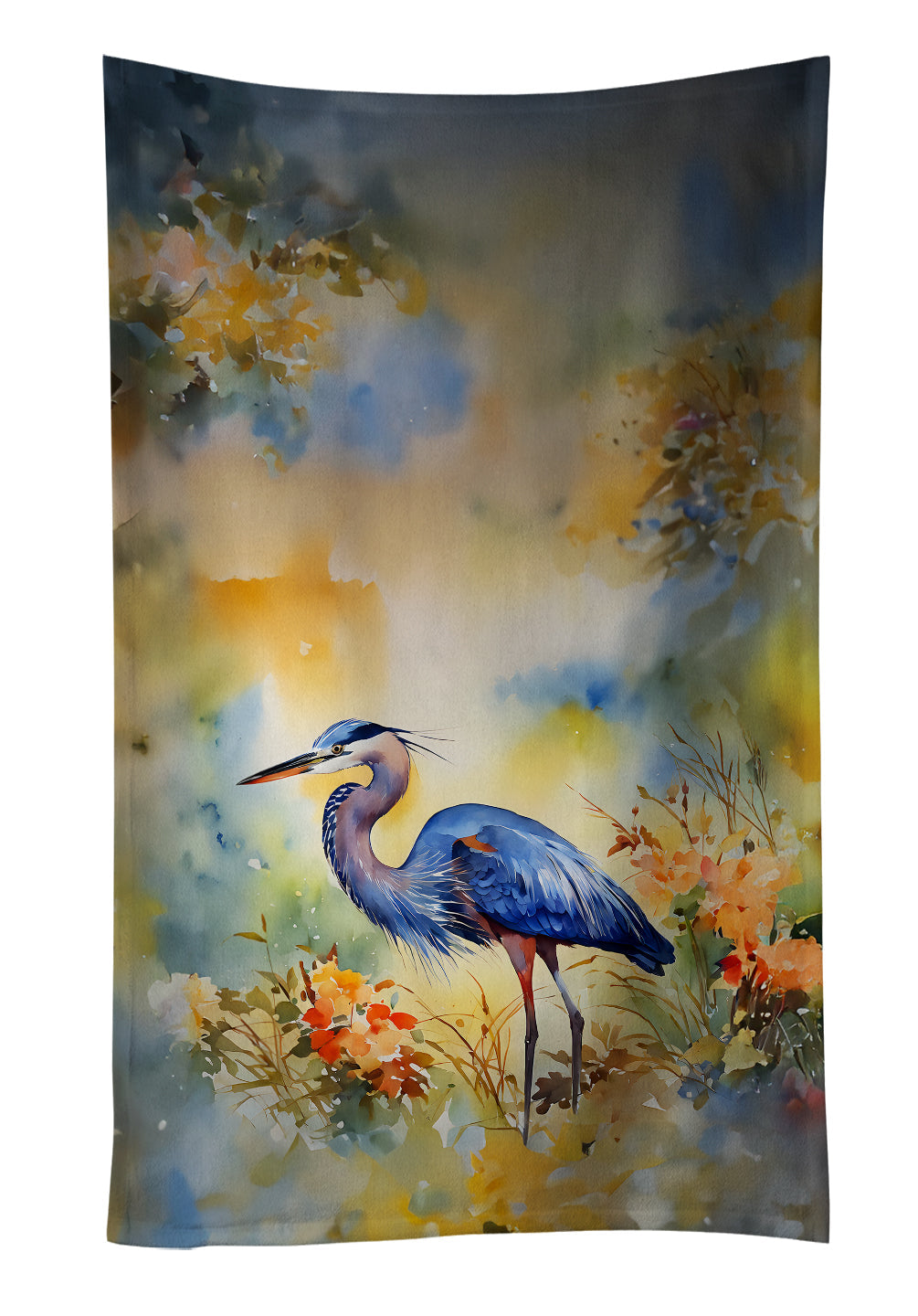 Blue Heron Kitchen Towel Velour Plush Front and Cotton Loop Back Machine Washable