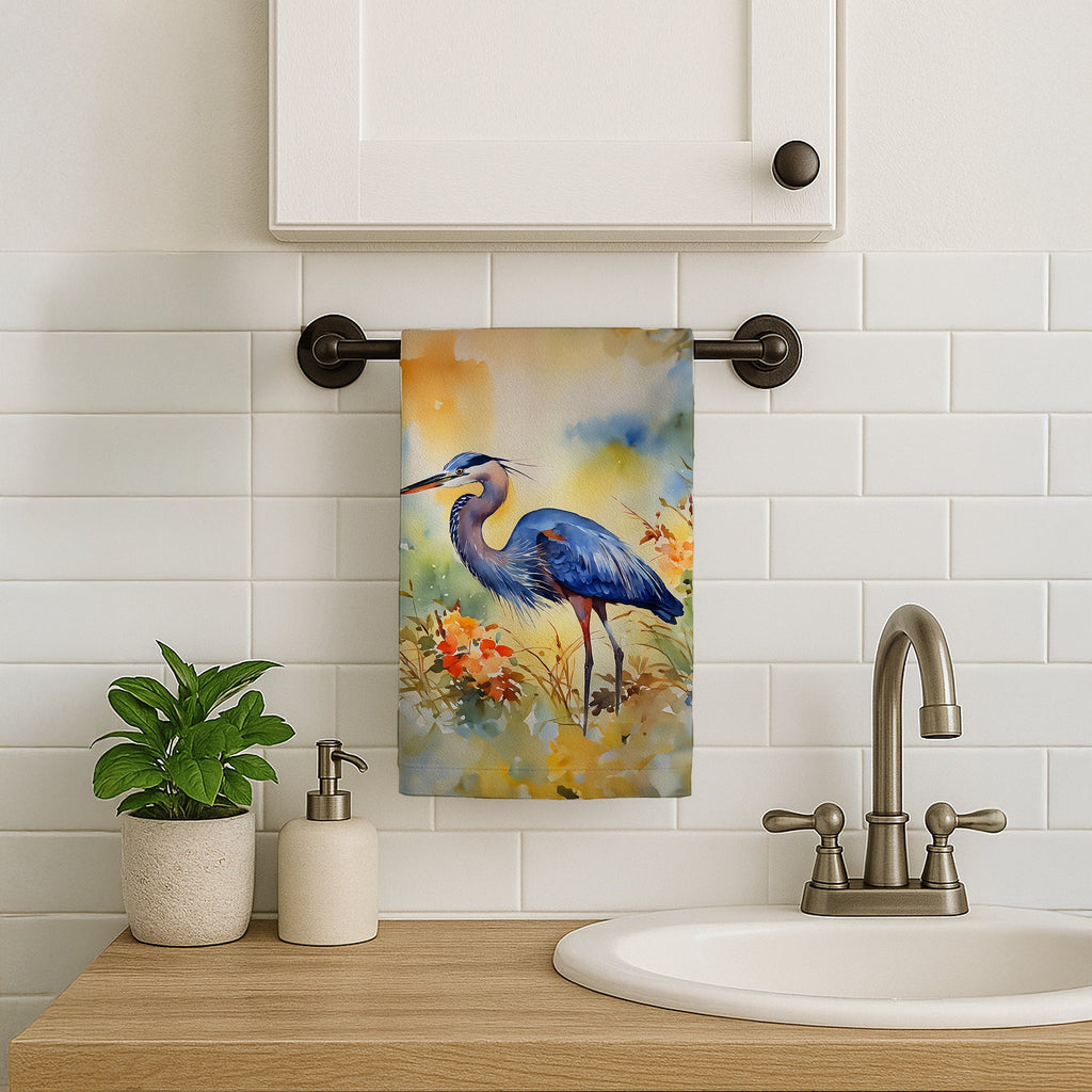 Blue Heron Kitchen Towel Velour Plush Front and Cotton Loop Back Machine Washable