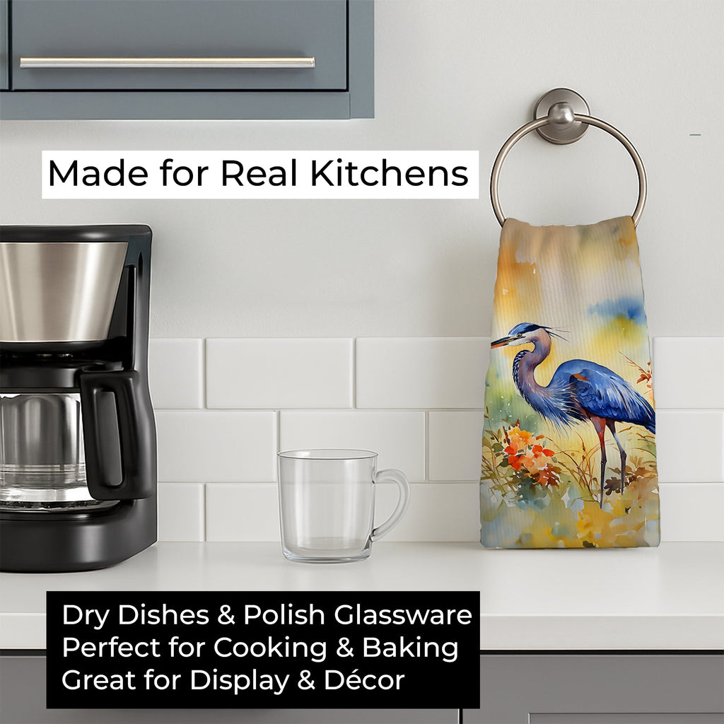 Blue Heron Kitchen Towel Velour Plush Front and Cotton Loop Back Machine Washable