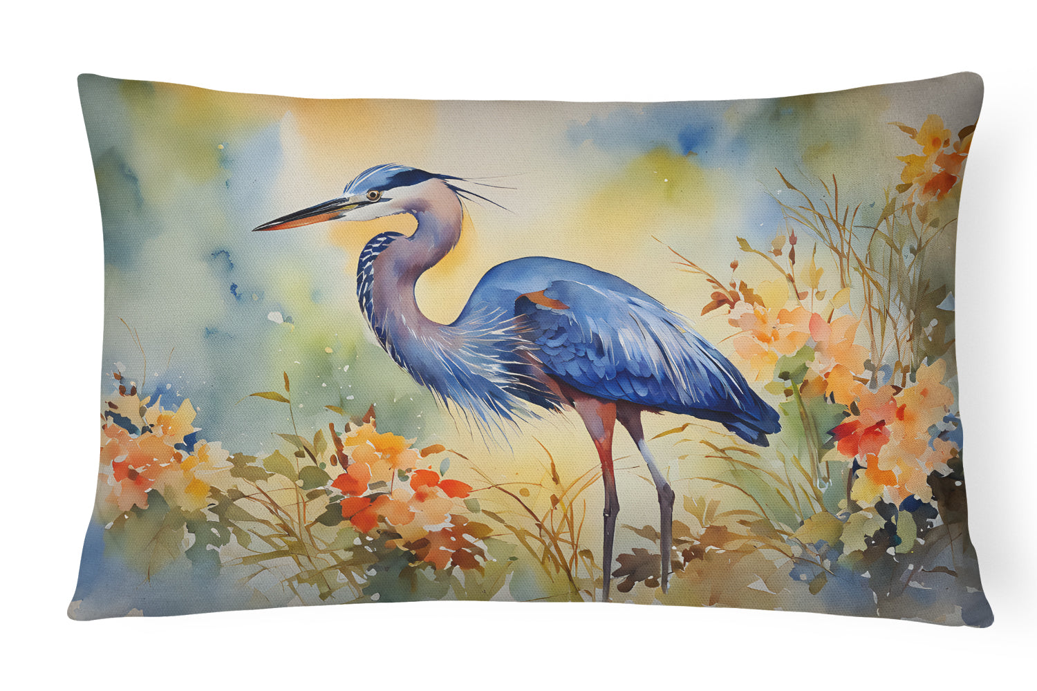 Blue Heron Decorative Throw Pillow 12x16 Indoor Outdoor Accent Cushion, Fabric Cover with Insert for Sofa, Bed, Porch & Living Room