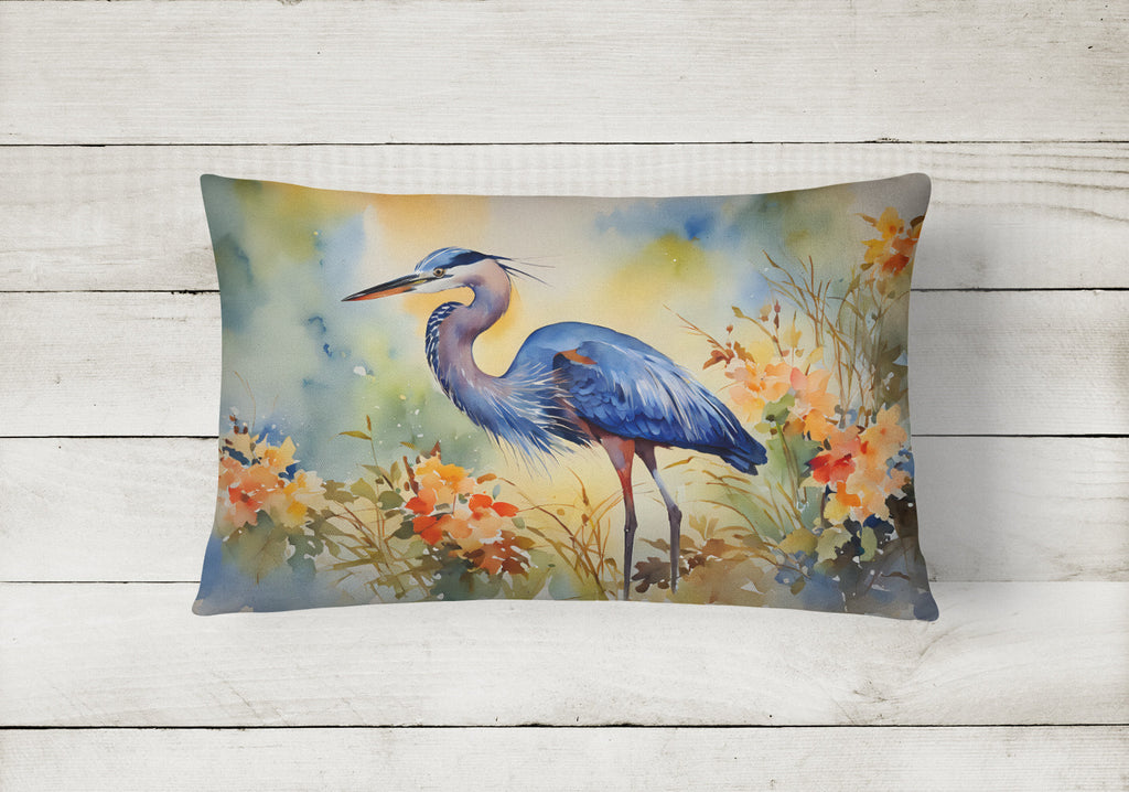 Blue Heron Decorative Throw Pillow 12x16 Indoor Outdoor Accent Cushion, Fabric Cover with Insert for Sofa, Bed, Porch & Living Room