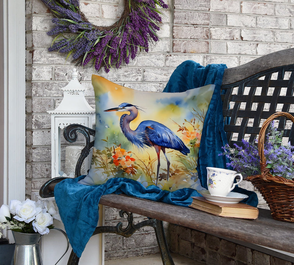 Blue Heron Decorative Throw Pillow 18x18 Indoor Outdoor Accent Cushion, Fabric Cover with Insert for Sofa, Bed, Porch & Living Room