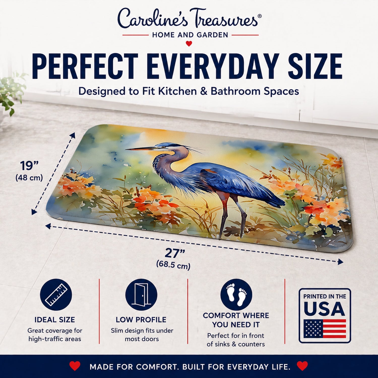 Blue Heron Memory Foam Kitchen Mat Machine Washable Anti-Fatigue Cushion Comfort Bath or Kitchen Rug