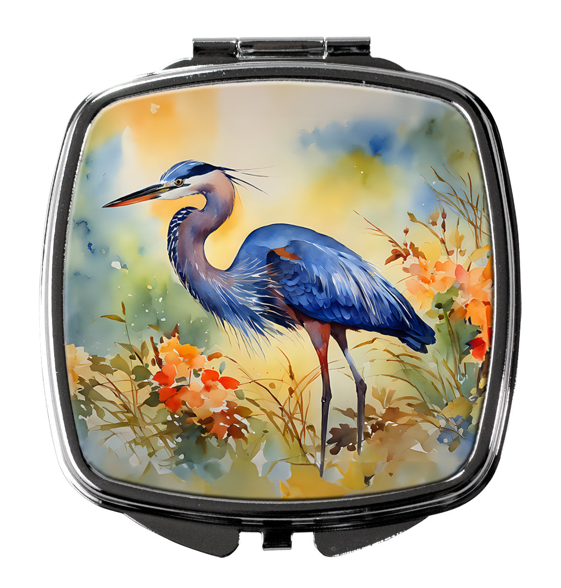 Blue Heron Compact Mirror Decorative Travel Makeup Mirror for Women Girls Gifts Pocket Makeup Mirror Folding Handheld