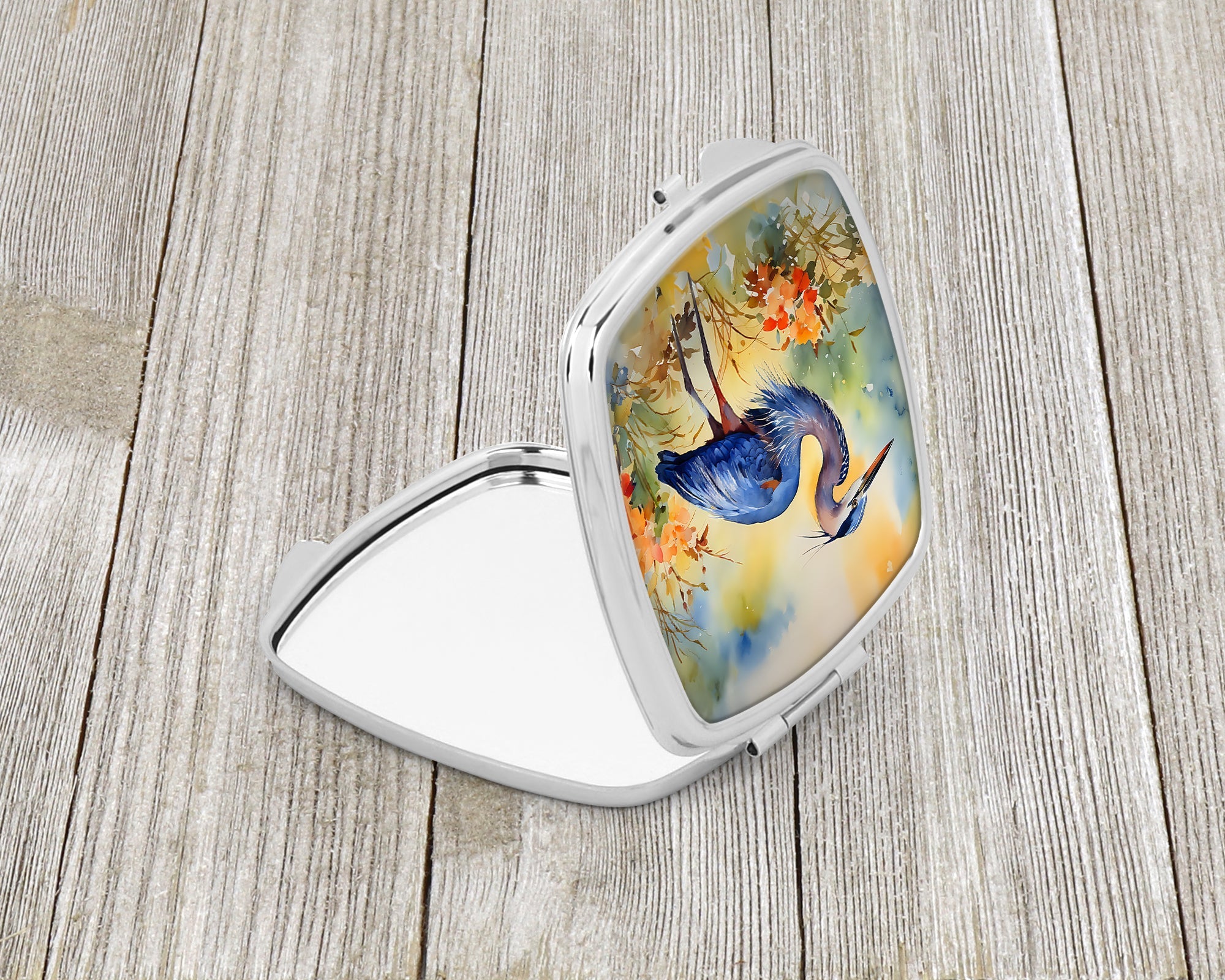 Blue Heron Compact Mirror Decorative Travel Makeup Mirror for Women Girls Gifts Pocket Makeup Mirror Folding Handheld