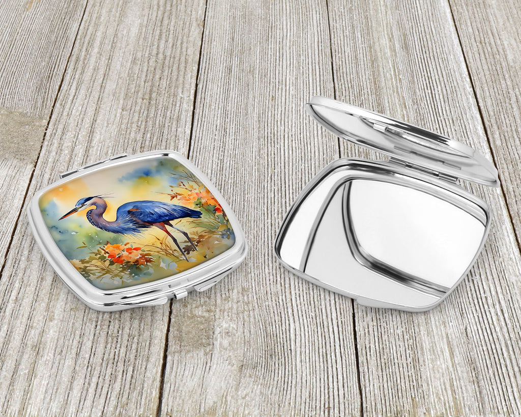 Blue Heron Compact Mirror Decorative Travel Makeup Mirror for Women Girls Gifts Pocket Makeup Mirror Folding Handheld