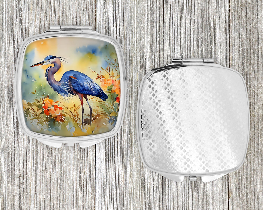 Blue Heron Compact Mirror Decorative Travel Makeup Mirror for Women Girls Gifts Pocket Makeup Mirror Folding Handheld