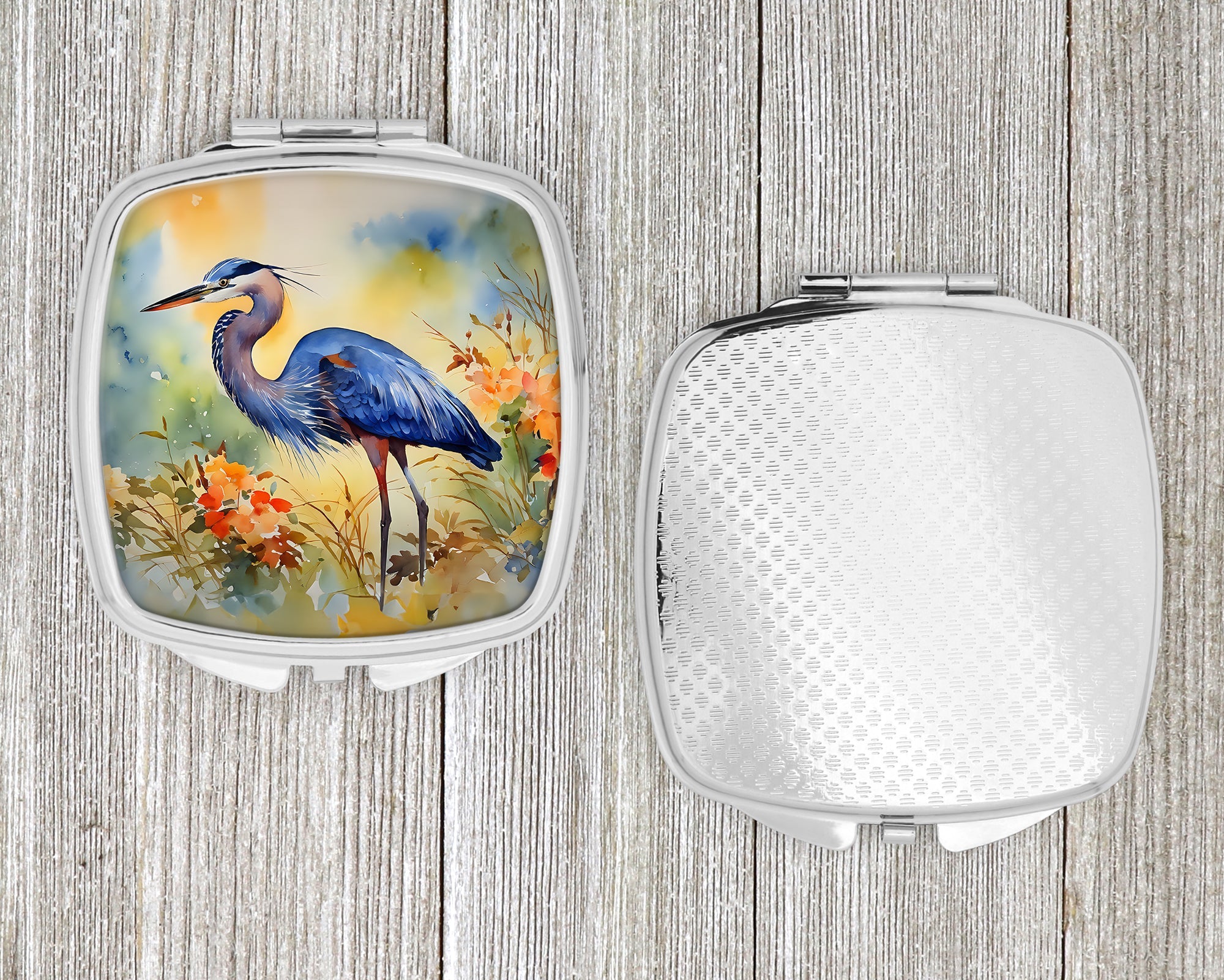 Blue Heron Compact Mirror Decorative Travel Makeup Mirror for Women Girls Gifts Pocket Makeup Mirror Folding Handheld