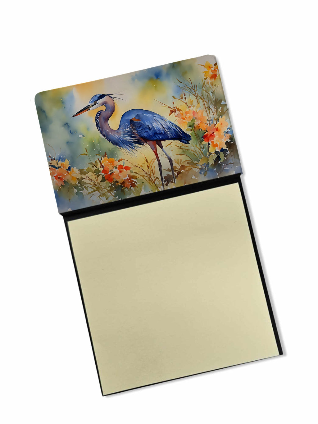 Blue Heron Watercolor Sticky Note Holder Refillable Dispenser Desk Accessory 3x3 Pad Gift