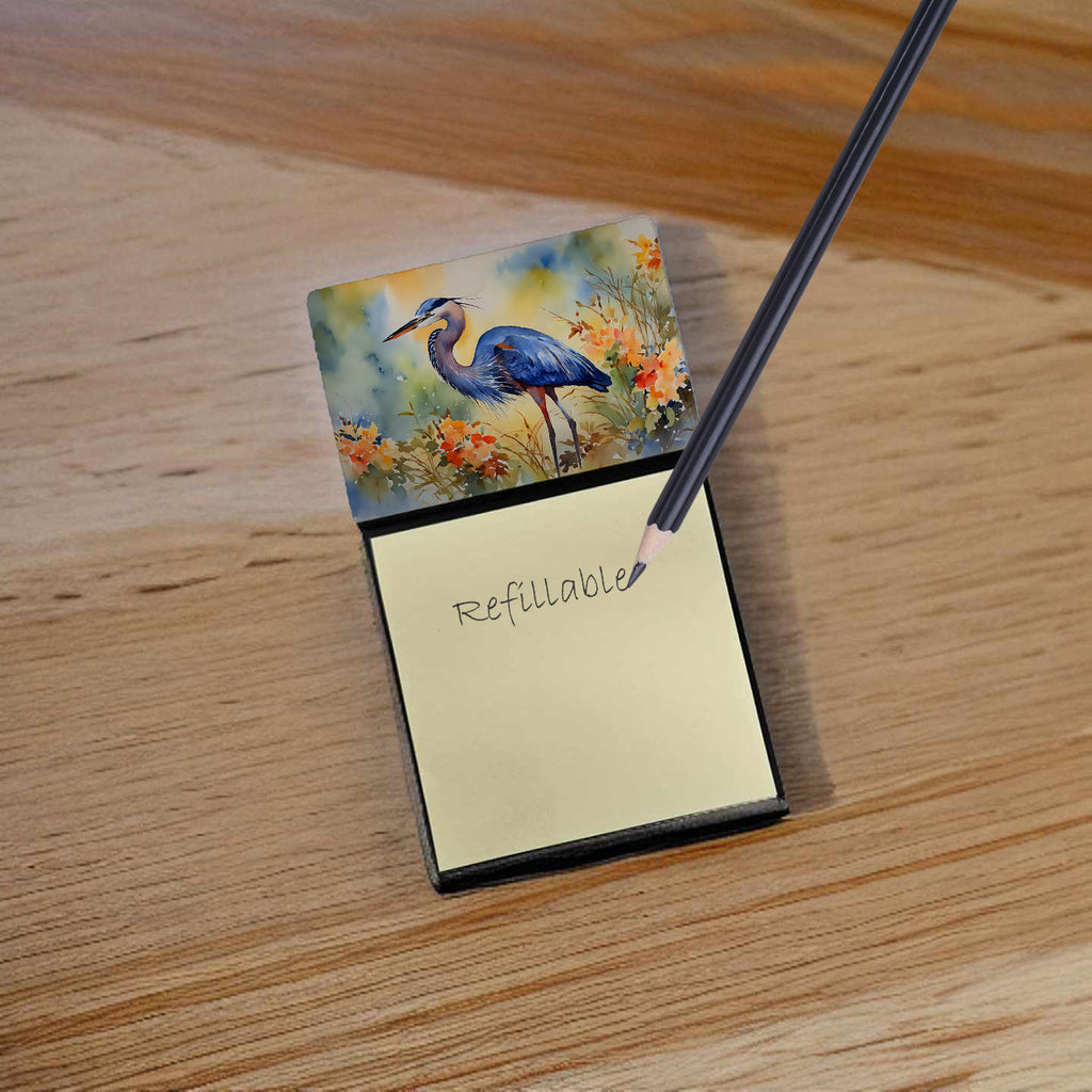 Blue Heron Watercolor Sticky Note Holder Refillable Dispenser Desk Accessory 3x3 Pad Gift