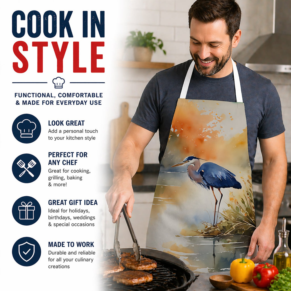 Blue Heron Apron Cooking Kitchen Server Baking Crafts Gardening for Adult Women Men, Unisex, Large, Multicolor
