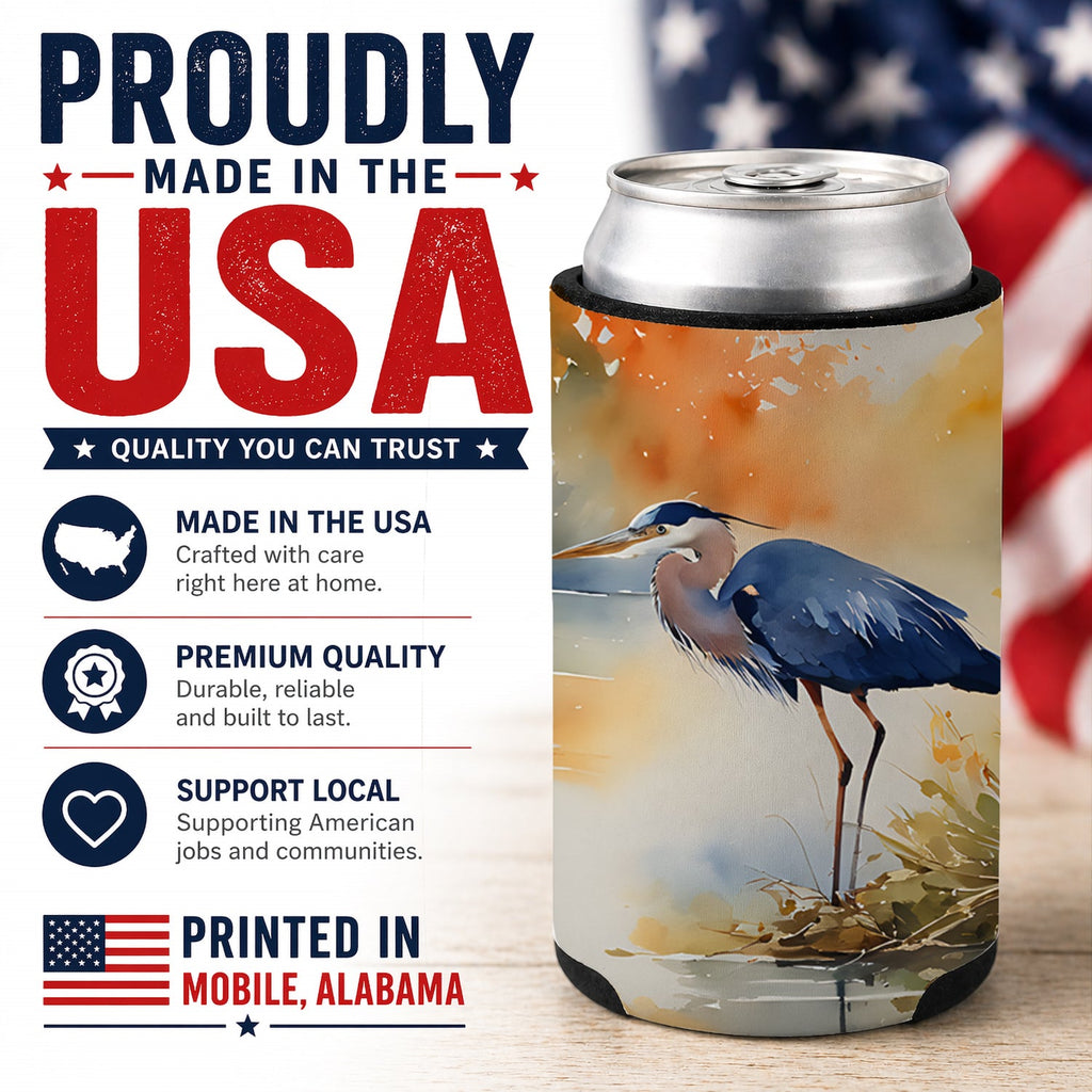 Blue Heron Can or Bottle Hugger Cooler Sleeve for Standard 12 oz Cans, Insulated Foam Beer & Soda Can Hugger Reusable