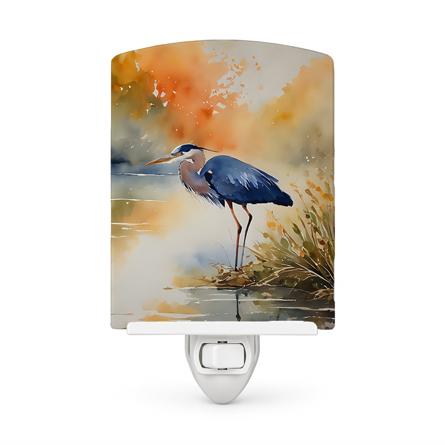 Blue Heron Ceramic Night Light Compact, UL-Certified, Ideal for Bedroom, Bathroom, Nursery, Hallway, Kitchen, 6x4x3, Multicolor