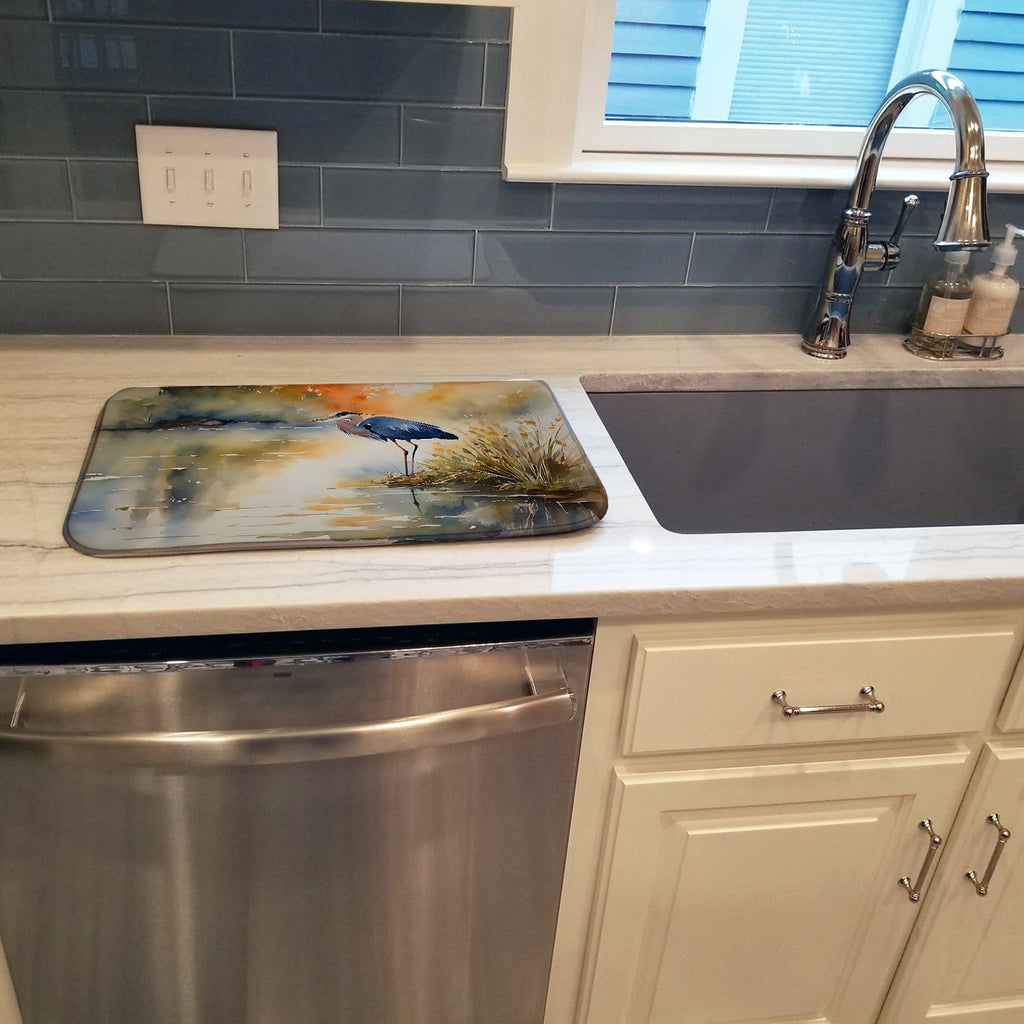 Blue Heron Dish Drying Mat Absorbent Dish Drying Mat Pad for Kitchen Counter Dish Drainer Mat for Countertop, 14 x 21", Multicolor