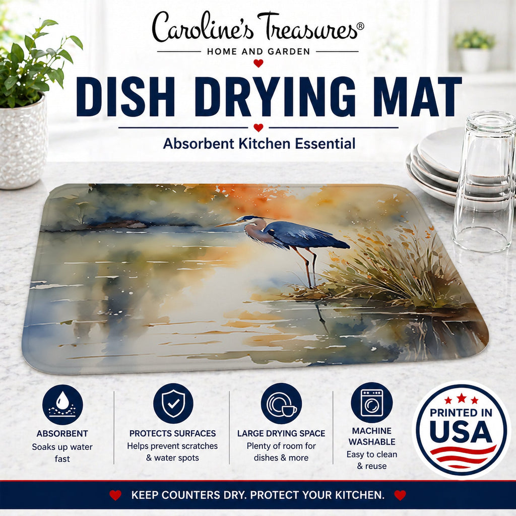 Blue Heron Dish Drying Mat Absorbent Dish Drying Mat Pad for Kitchen Counter Dish Drainer Mat for Countertop, 14 x 21", Multicolor