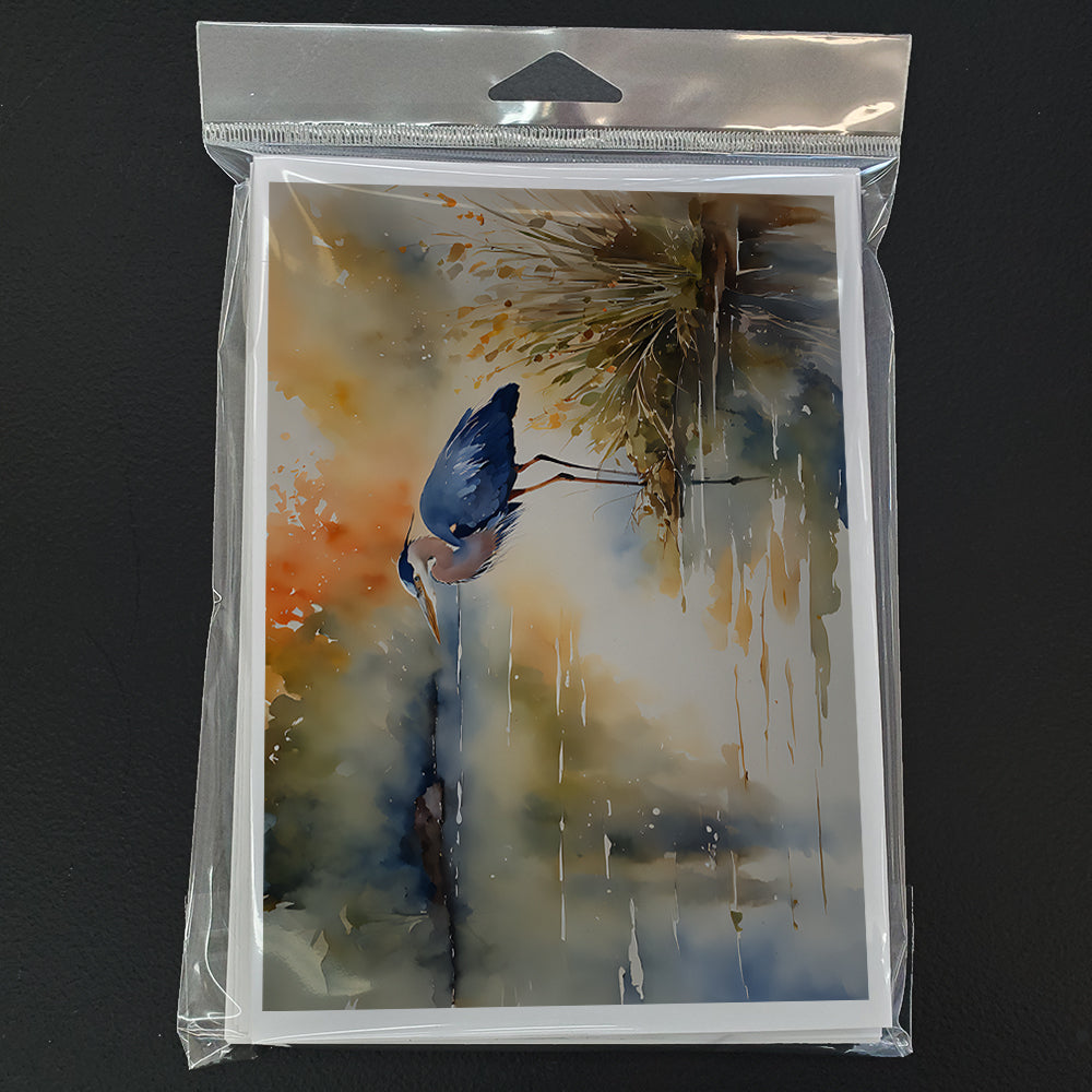Blue Heron Greeting Cards Pack of 8 Blank Cards with Envelopes Whimsical A7 Size 5x7
