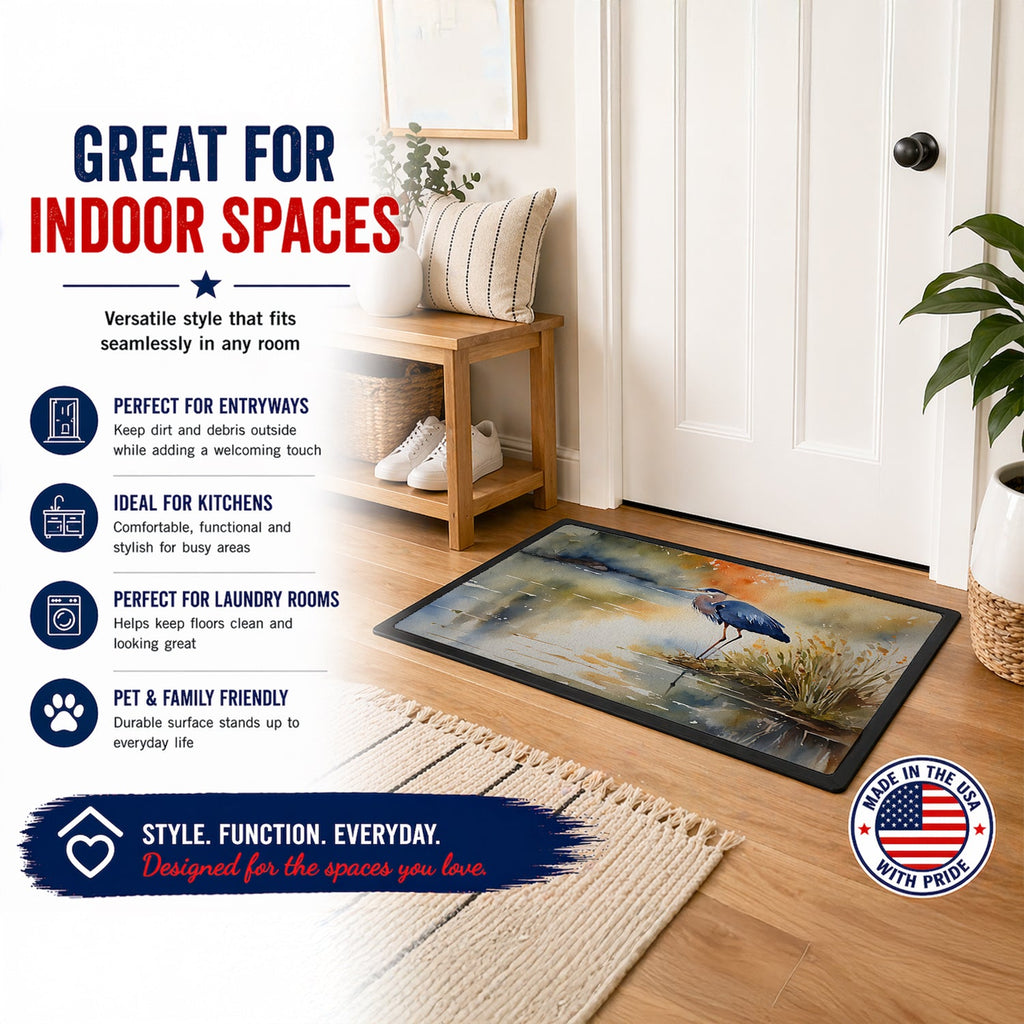 Blue Heron Doormat Indoor Outdoor 24H X 36W Front Door Mat Rugs for Entryway, Non Slip Washable Low Pile,