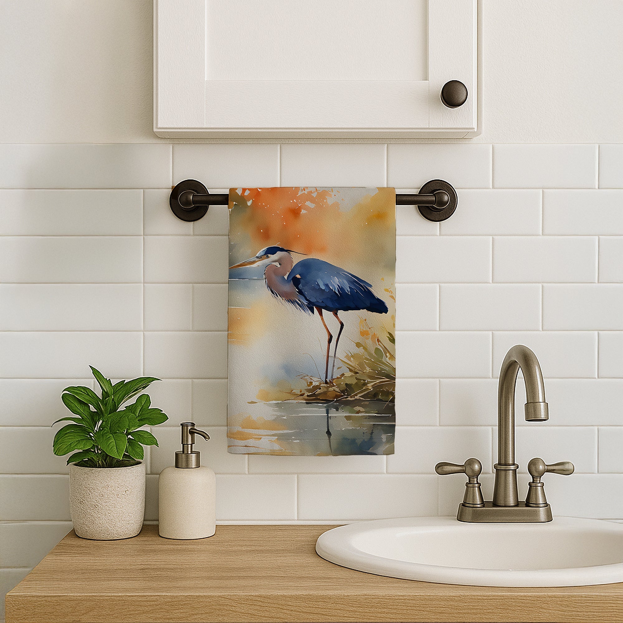 Blue Heron Kitchen Towel Velour Plush Front and Cotton Loop Back Machine Washable
