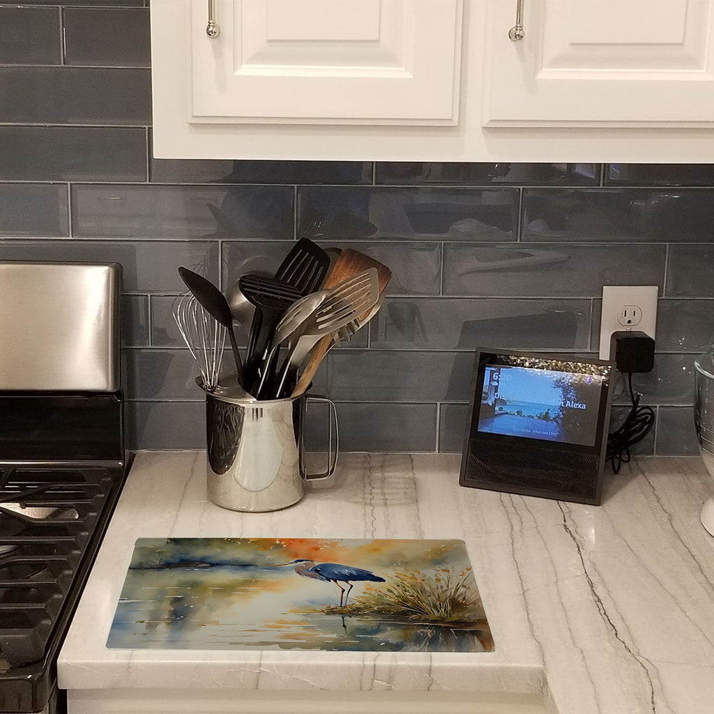 Blue Heron Cutting Board Tempered Glass Kitchen Cutting Surface, Heat Resistant Chopping, Non-Slip Feet, Food Prep & Serving