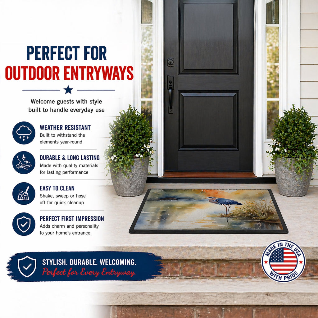 Blue Heron Doormat Indoor Outdoor 18H X 27W Front Door Mat Rugs for Entryway, Non Slip Washable