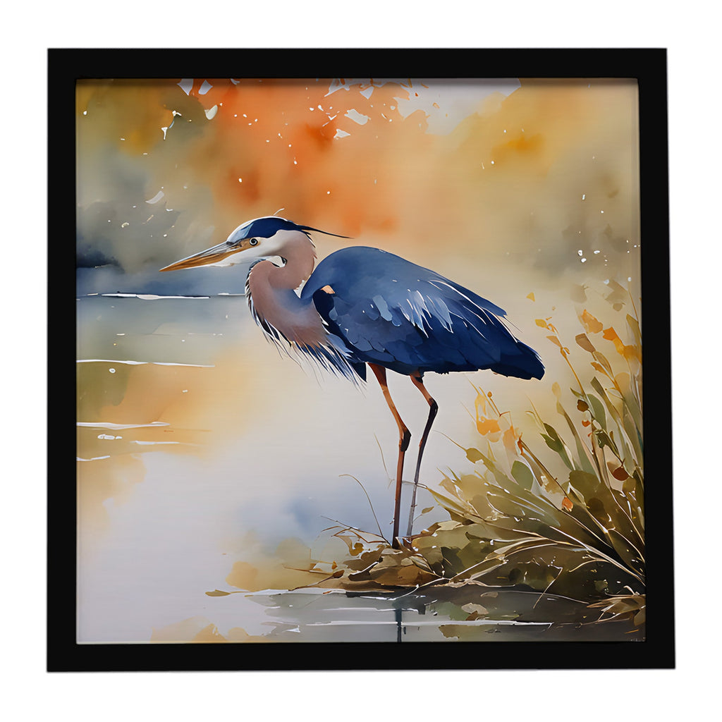 Blue Heron Framed Metal Print Bathroom, Kitchen, Office, Home Decor Wall Art Ready to Hang, Square, 8X8